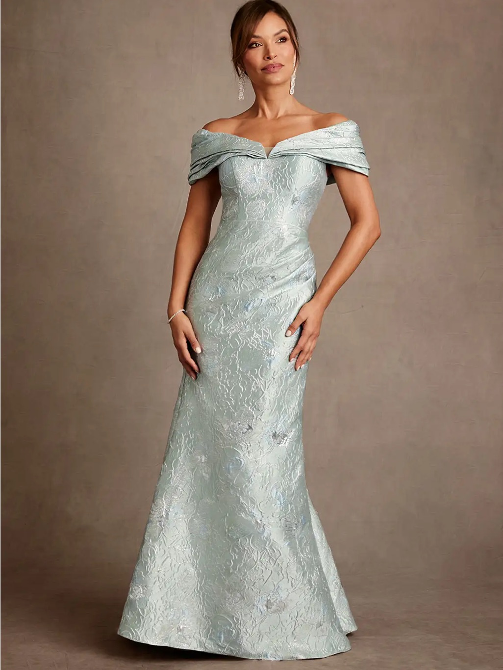 Azazie One-Shoulder Pale Green And Blue Lace Evening Gown/Mob&Mog
